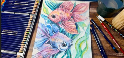 Aquarellmalerei Fische aquarellstifte derwent inktense